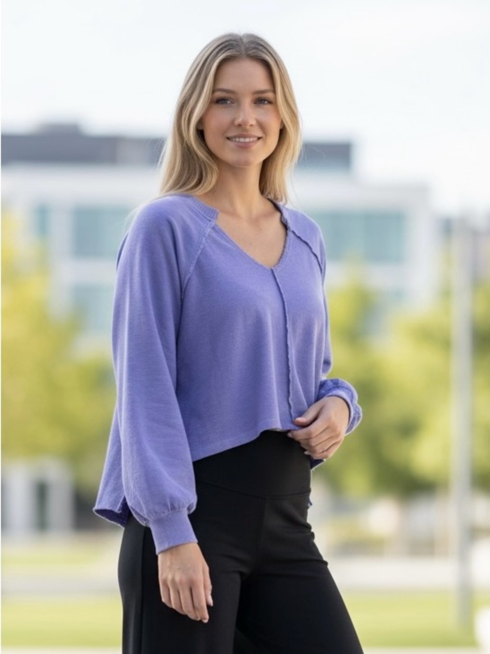 Anthropologie Pilcro Lavender V-Neck Cropped Sweatshirt